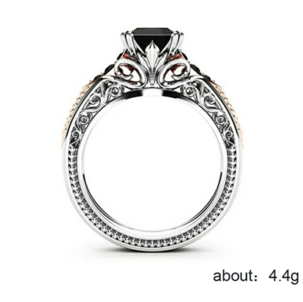 New Silver Black Princess Cut Ring - Picture 5 of 5
